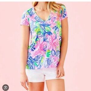 Lilly Pulitzer Etta Floral Print T-Shirt Havana Cocktail
